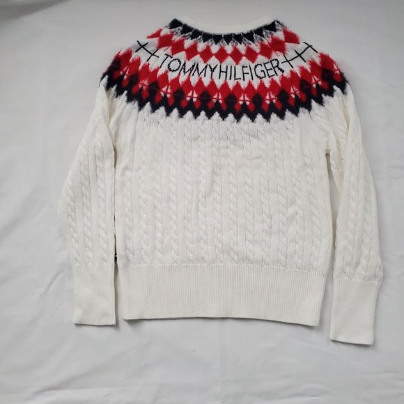 Tommy Hilfiger Women's Ivory/Multi Fair Isle Logo Cable-Knit Sweater Sz S/P NWT - Picture 5 of 11